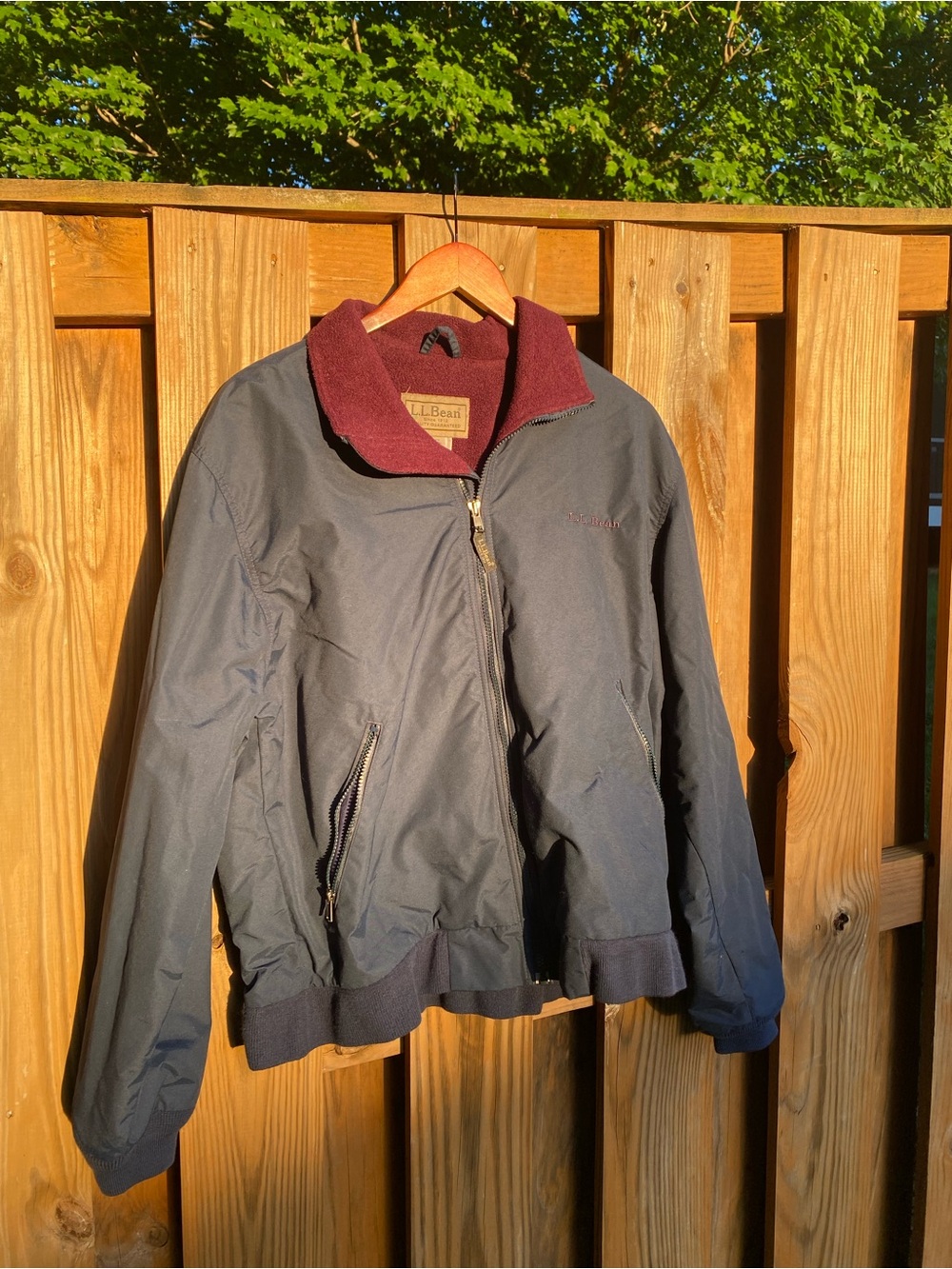 L.L. Bean Navy Bomber Jacket with Burgundy Collar